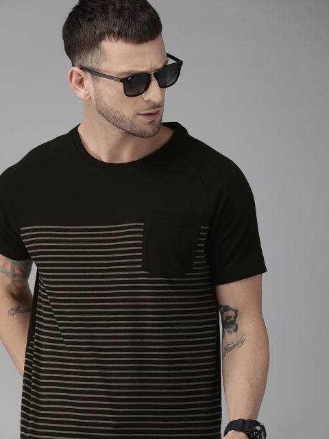 

Roadster Men Black & Grey Striped Round Neck T-shirt