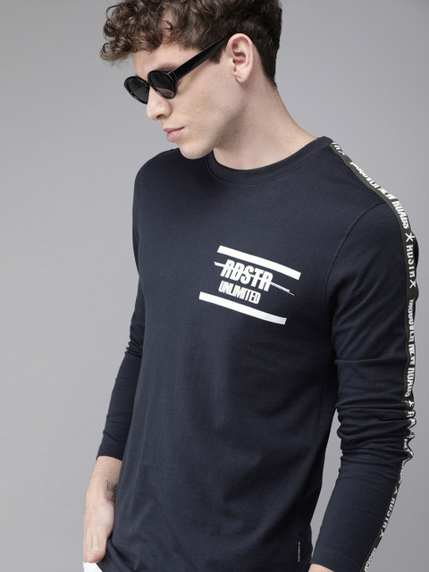 

Roadster Men Navy Blue Printed Round Neck T-shirt