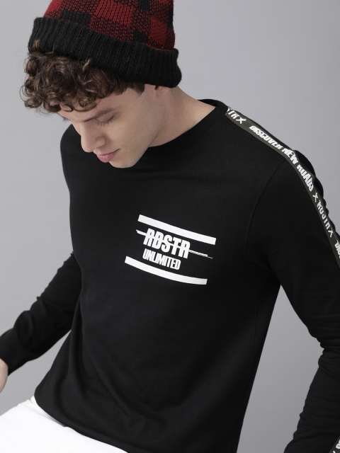 

Roadster Men Black Printed Round Neck T-shirt