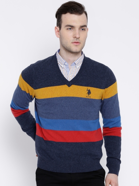

U.S. Polo Assn. Blue Lambswool Striped Sweater