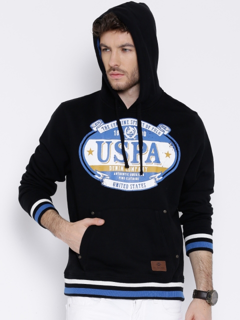 

U.S. Polo Assn. Denim Co. Black Hooded Printed Sweatshirt