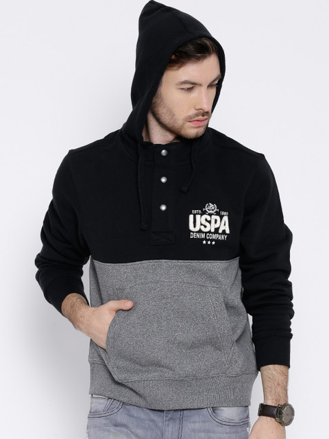 

U.S. Polo Assn. Denim Co. Black Panelled Hooded Sweatshirt