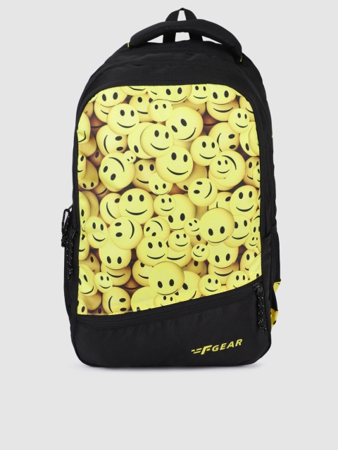 

F Gear Unisex Black & Yellow Graphic Smiley Printed Backpack