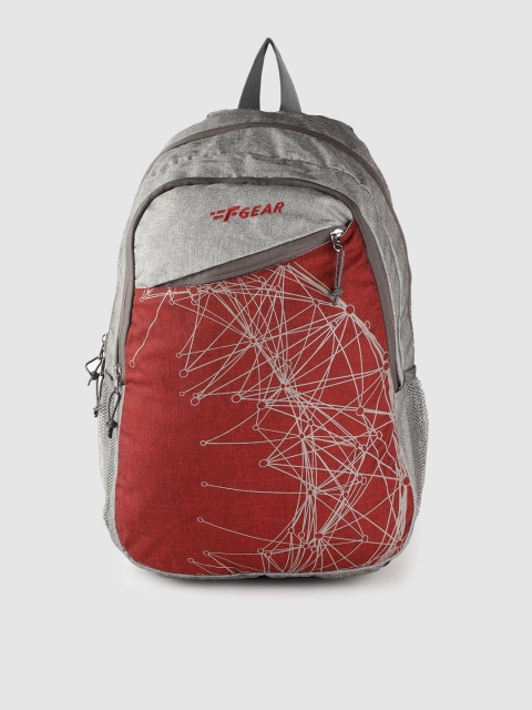 

F Gear Unisex Grey Melange & Red Geometric Backpack with Rain Cover