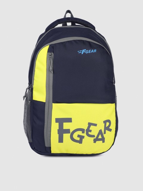 

F Gear Unisex Navy Blue & Yellow Colourblocked Backpack