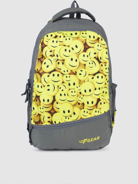 

F Gear Unisex Grey & Yellow Graphic Smiley Printed Backpack