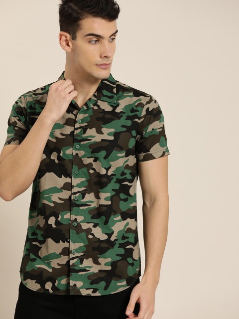 

Moda Rapido Men Green & Black Slim Fit Printed Casual Shirt