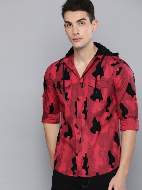 

HERE&NOW Men Pink & Black Slim Fit Printed Casual Shirt