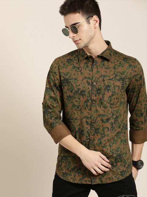 

Moda Rapido Men Brown & Green Slim Fit Printed Casual Shirt