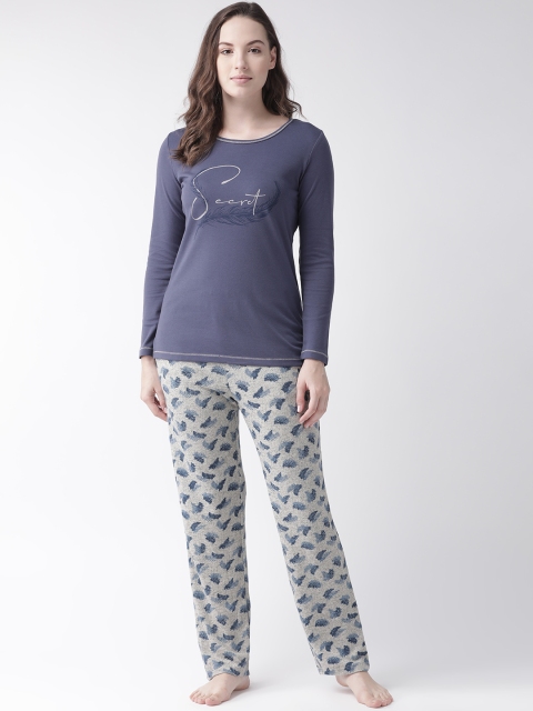 

MADAME M SECRET Women Blue & Grey Printed Nightsuit