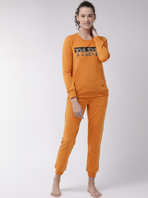 

MADAME M SECRET Women Mustard Yellow Printed Night Suit
