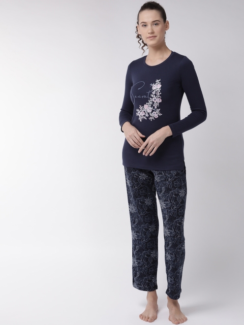 

MADAME M SECRET Women Navy Blue & Grey Printed Night Suit