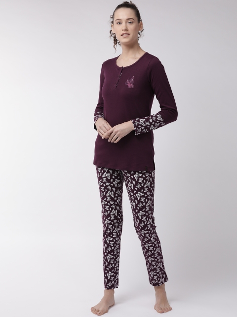 

MADAME M SECRET Women Purple & White Solid Night suit
