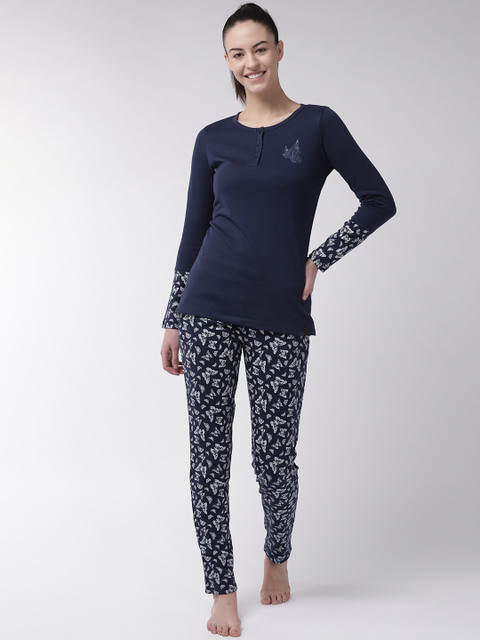 

MADAME M SECRET Women Navy Blue & Grey Solid Night Suit