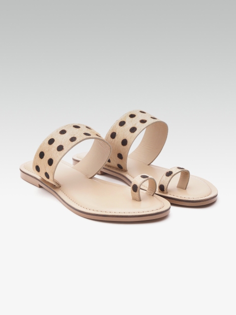 

Carlton London Women Beige & Coffee Brown Polka Dot Print Leather One Toe Flats