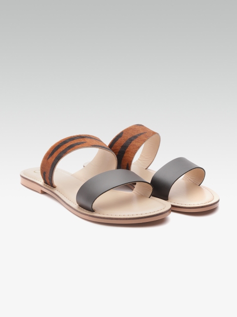 

Carlton London Women Black & Brown Printed Leather Open Toe Flats