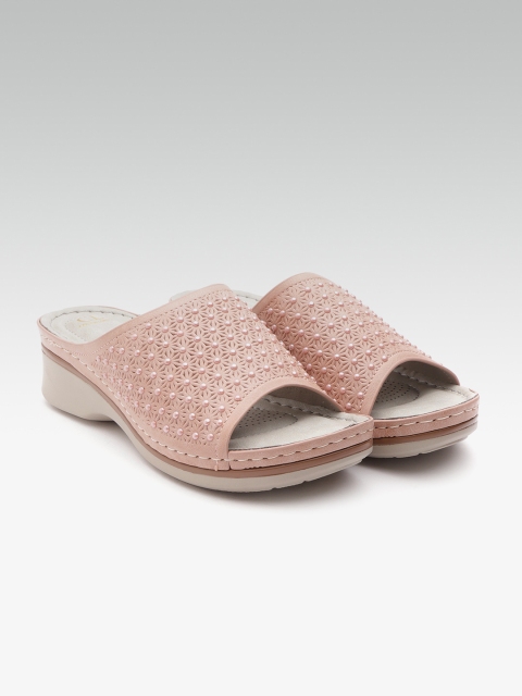 

Carlton London Women Dusty Pink Textured & Studded Comfort Heels