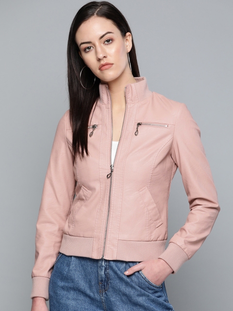 

VividArtsy Women Pink Solid Bomber Jacket