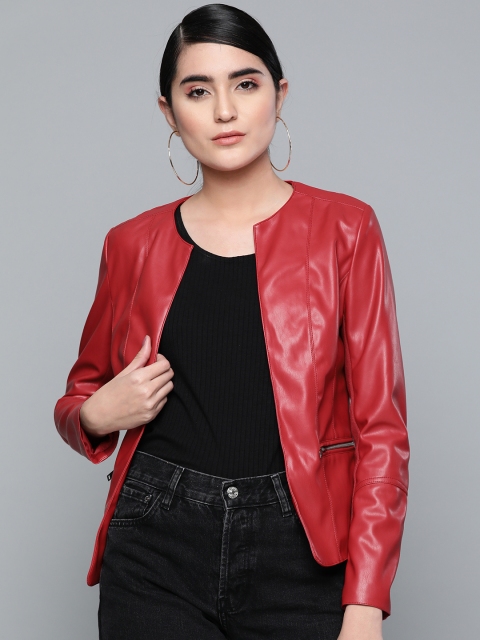 

VividArtsy Women Red Solid Open Front Jacket