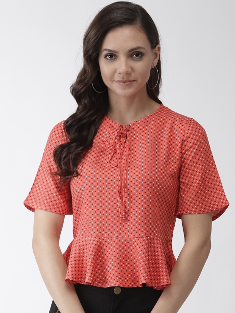 

Rue Collection Women Orange & Navy Blue Printed Peplum Top