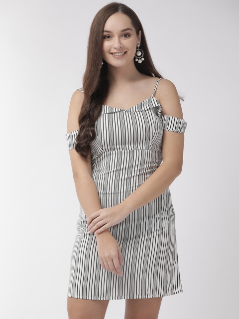 

Rue Collection Women White & Black Striped A-Line Dress