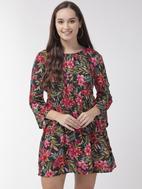 

Rue Collection Women Navy Blue & Red Tropical Print A-Line Dress