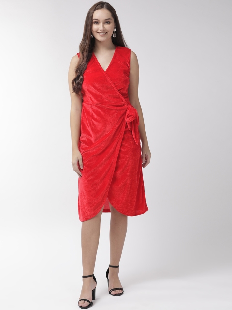 

Rue Collection Women Red Solid Wrap Dress