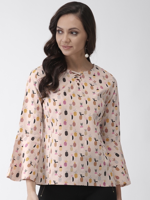 

Rue Collection Women Peach-Coloured & Black Printed Top