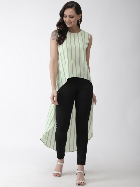 

Rue Collection Women Green & Grey Striped High-Low Top