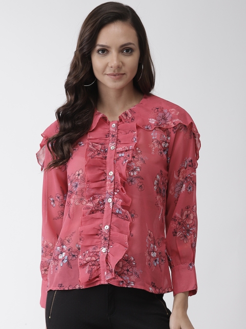 

Rue Collection Women Pink Semi-Sheer Printed Top