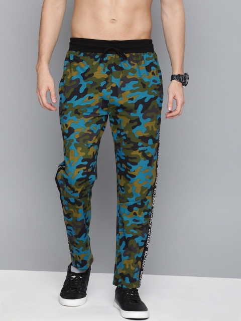 

HERE&NOW Men Olive Green & Black Camouflage Printed Track Pants