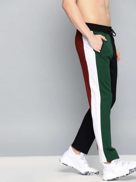 

HERE&NOW Men Green & Black Colourblocked Straight Fit Track Pants