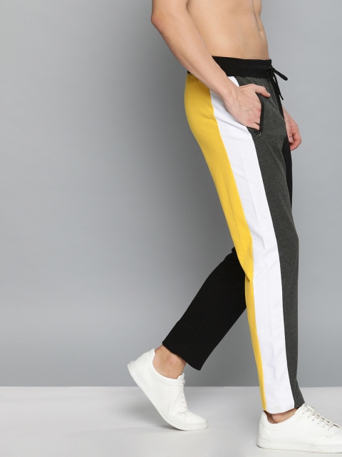 

HERE&NOW Men Black & Charcoal Grey Colourblocked Straight Fit Track Pants