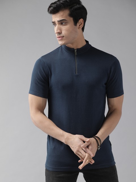

Roadster Men Navy Blue Solid High Neck T-shirt