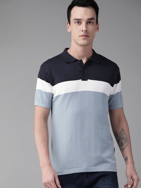 

Roadster Men Blue & White Colourblocked Polo Collar T-shirt