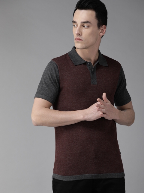 

Roadster Men Maroon & Charcoal Grey Self Design Polo Collar T-shirt