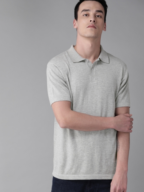 

The Roadster Lifestyle Co Men Grey Melange Solid Polo Collar T-shirt