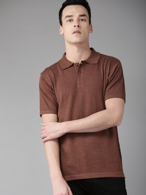 

Roadster Men Brown Solid Polo Collar Flat Knit T-shirt