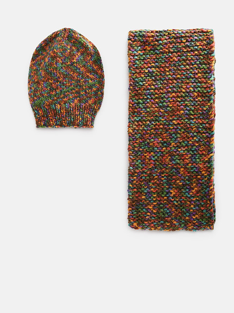 

Magic Needles Kids Brown & Red Handmade Cap and Scarf Set