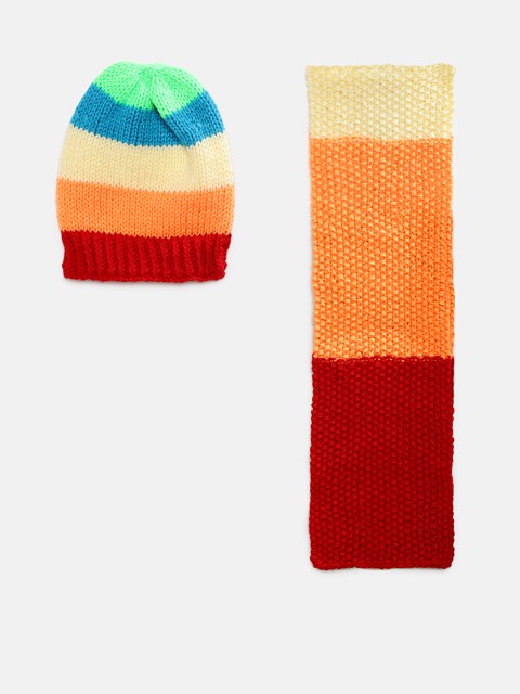 

Magic Needles Kids Multicolored Handmade Cap and Scarf Set, Multi