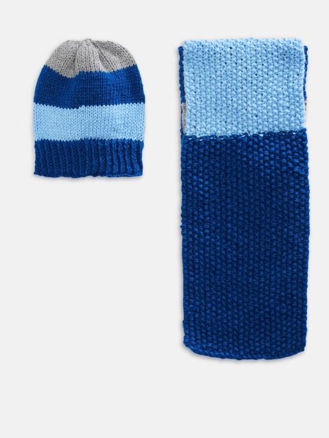 

Magic Needles Kids Blue & Grey Handmade Cap and Scarf Set