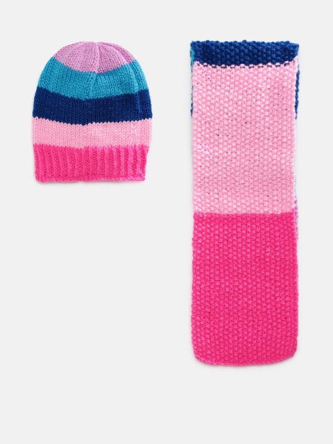 

Magic Needles Kids Blue & Pink Handmade Cap and Scarf Set