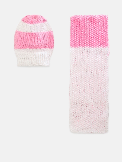 

Magic Needles Kids Pink & White Handmade Woolen Cap and Scarf Set