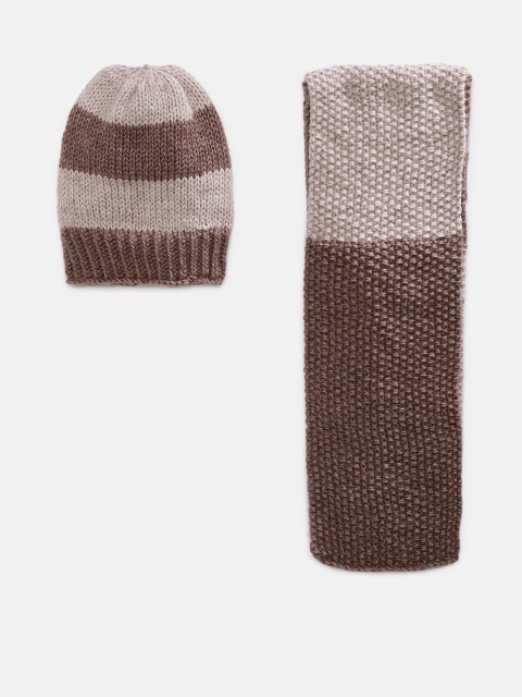 

Magic Needles Kids Brown & Grey Handmade Cap and Scarf Set