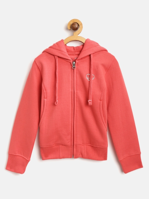 

Cayman Girls Coral Orange Solid Hooded Sweatshirt