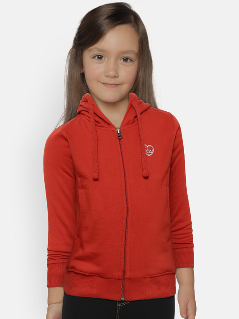 

Cayman Girls Rust Red Solid Hooded Sweatshirt