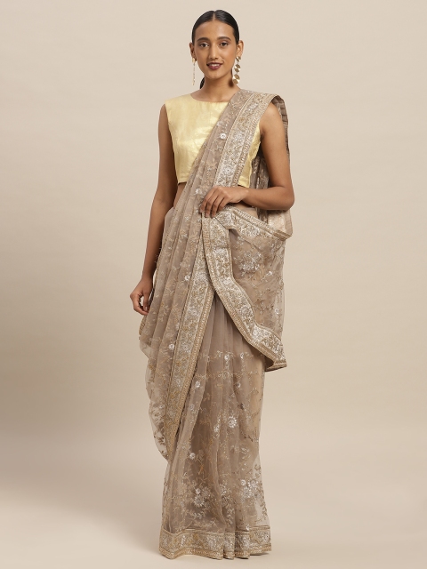 

Soch Grey & Gold-Toned Net Embroidered Saree