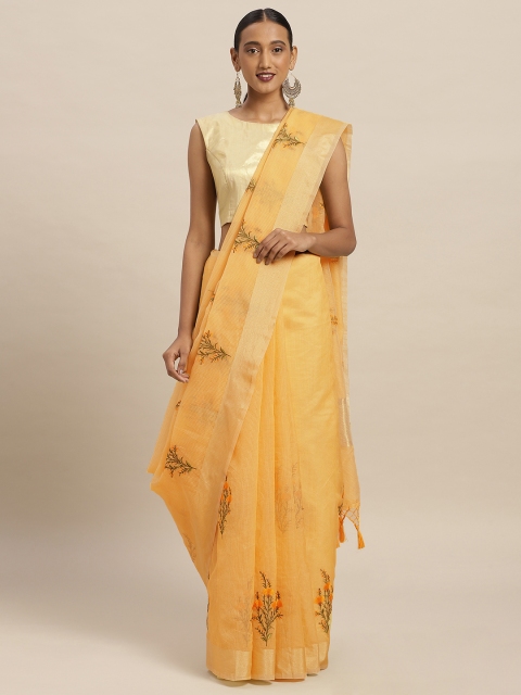 

Soch Yellow Embroidered Polycotton Saree