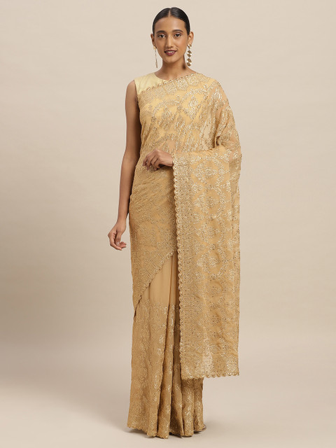 

Soch Beige & Gold-Toned Poly Georgette Embroidered Saree