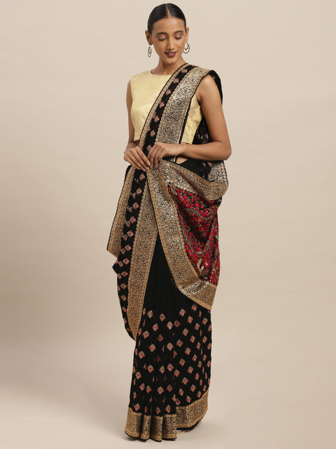 

Soch Black & Golden Poly Georgette Embellished Saree